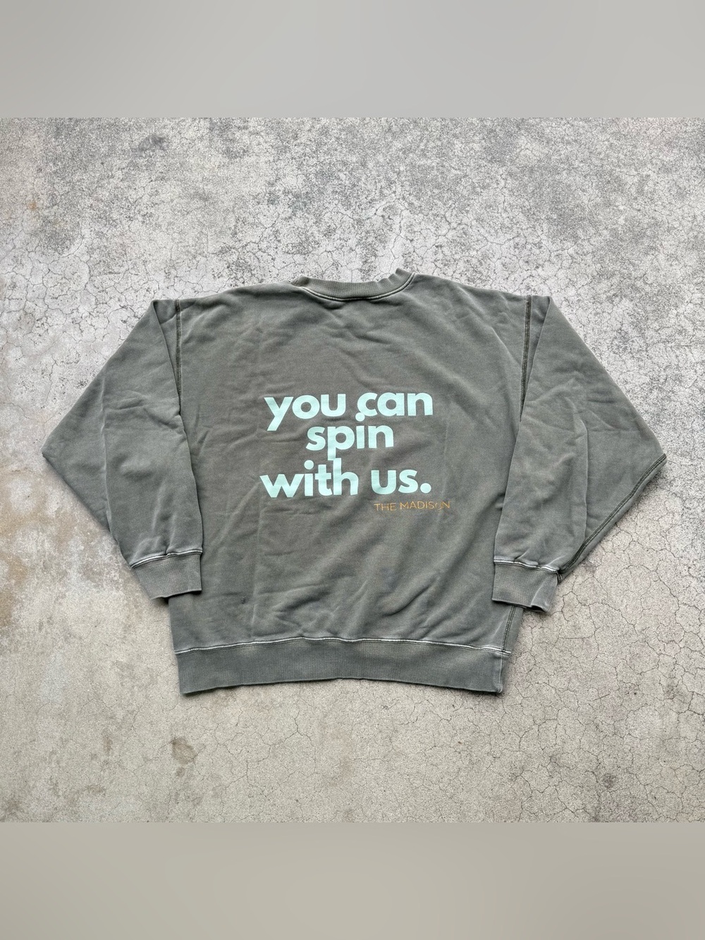 ELWOOD THE MADISON  ‘You can spin with us’ Crewneck Sweeter Olive Green